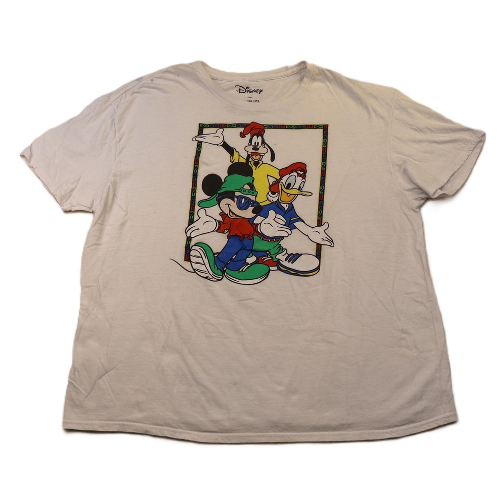 Disney Mens 2XL T-Shirt White Mickey Donald Goofy 90s Streetwear Graphic